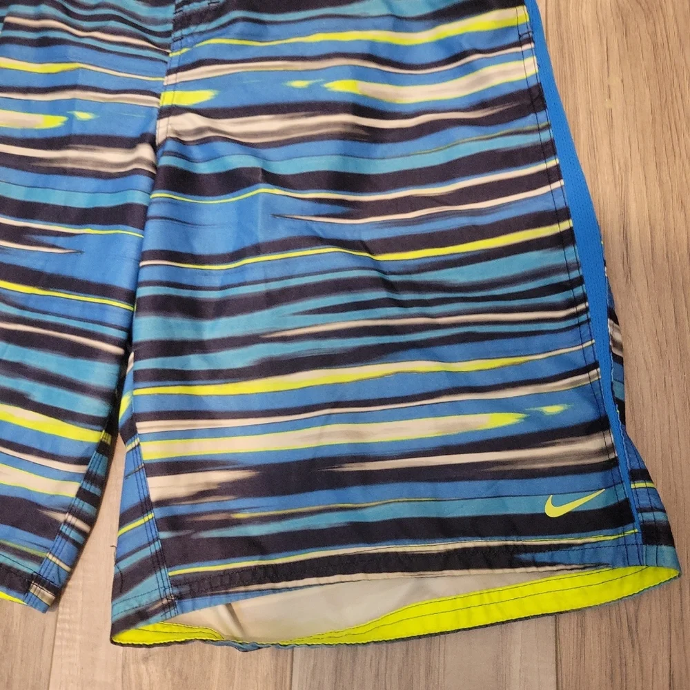 Nike Swim Trunks, Mens XL Board Shorts Mesh Lined,‎ Blue Neon Drawstring Waist